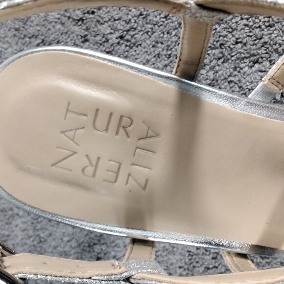 Naturalizer Baylor Shoes Silver Glitter Heels Size 8M Strappy Ankle Buckle Dress - Picture 12 of 13